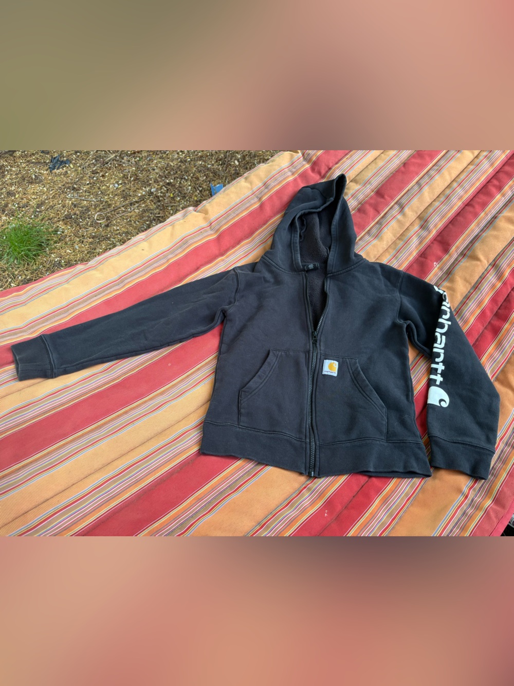 Carhartt Kids Black Zip Hoodie with White Sleeve Logo
